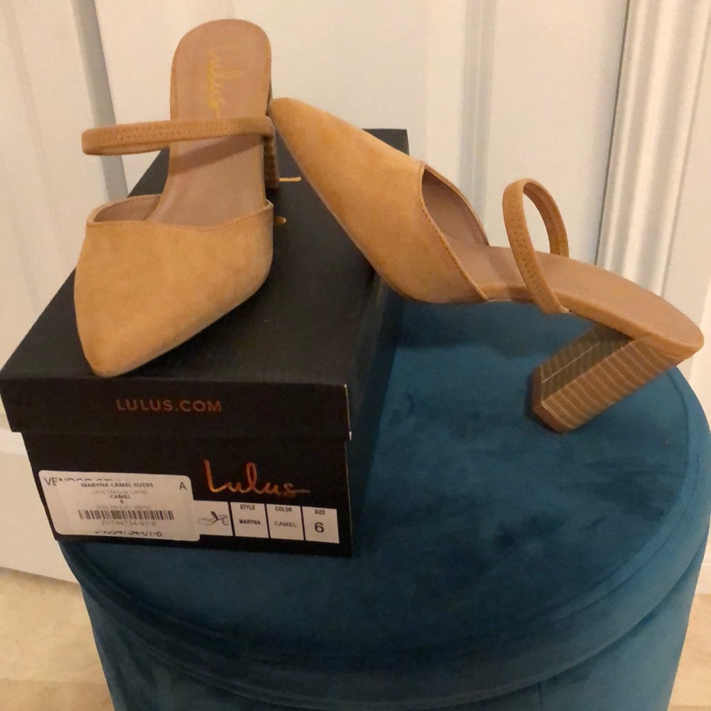 Lulus camel suede mule block heel size 6